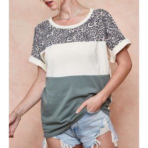Leopard Cream Sage Tee {BiBi}